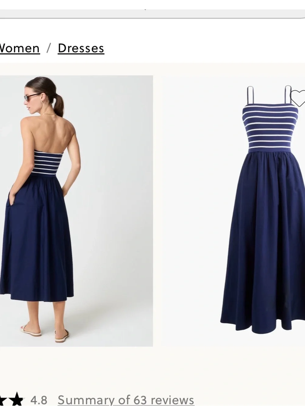 J. Crew Mixed-media Convertible Strapless Midi Dress, Navy (XL)